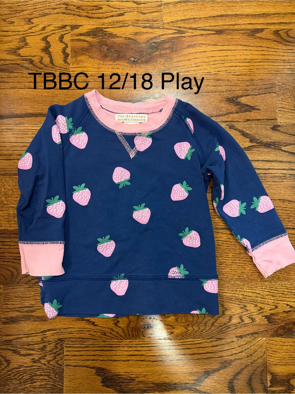 The Beaufort Bonnet Company Navy Sweatshirt with Pink Sanibel Strawberry Print